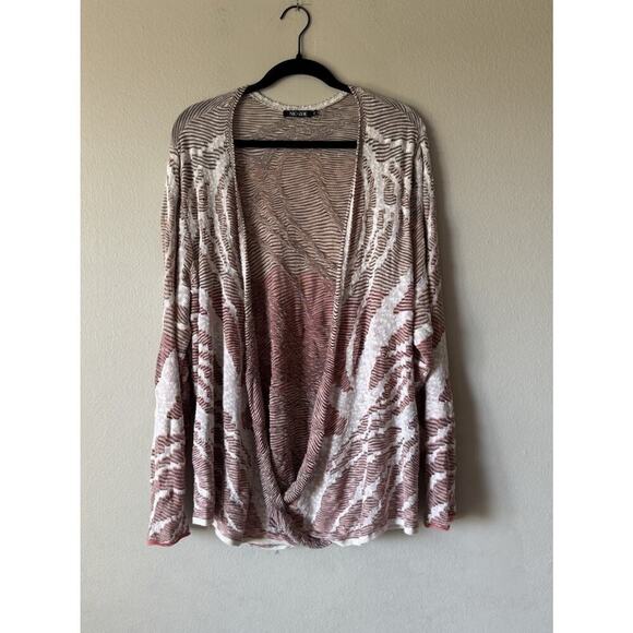 NIC+ZOE Women’s Plus Size 2X Textured Wrap Sweater Knit Top Print Boho Artsy - Picture 2 of 8